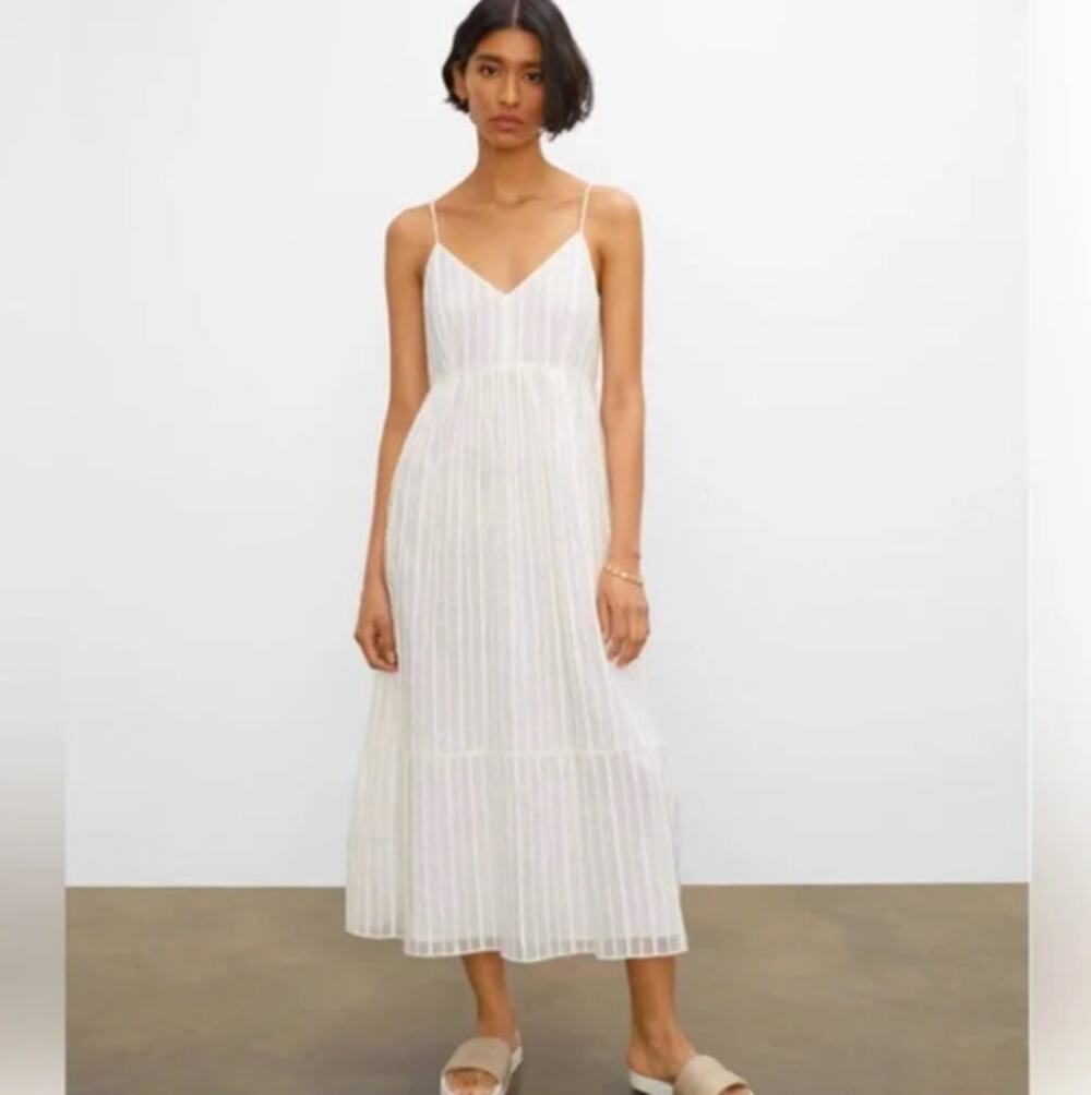 CLUB MONACO Cotton Pleated Textured Maxi Dress White Sz 6 {LL49}